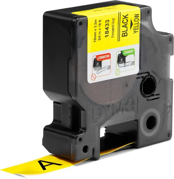 Κασέτα ετικετογράφου dymo rhino d18433 vinyl tape 19mm black on yellow - Dymo
