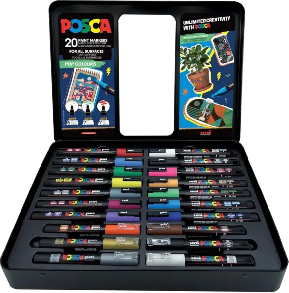 σετ μαρκαδόρων uni posca pop colours σε μεταλλική κασετίνα 20 τεμαχίων - Uniball