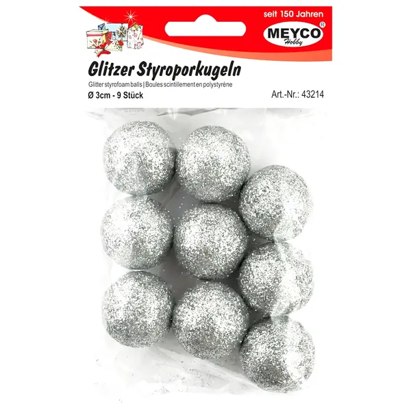 Μπάλες φελιζόλ silver glitter 3cm 9 τεμάχια - Meyco