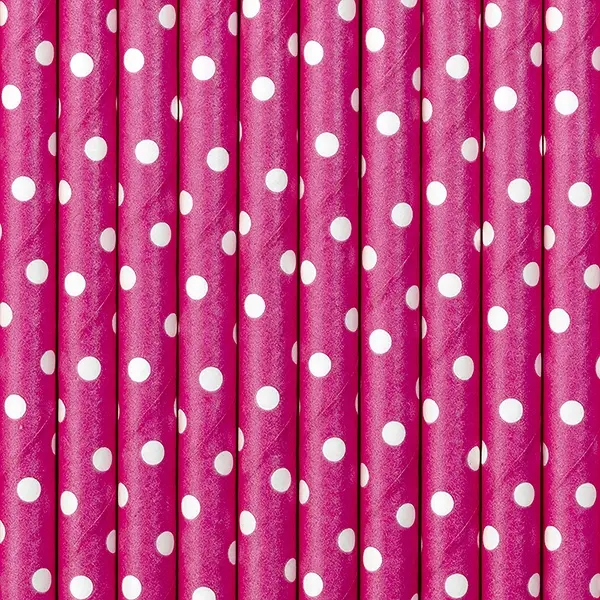 Καλαμάκια χάρτινα dots dark pink 10 τεμάχια 19.5cm - Deco