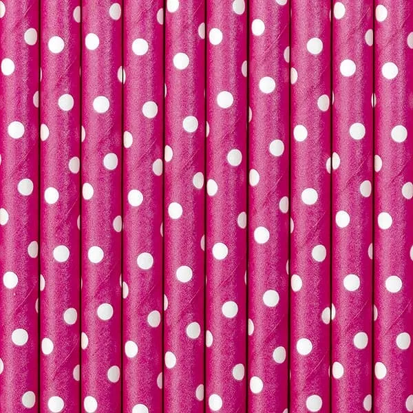 Καλαμάκια χάρτινα dots dark pink 10 τεμάχια 19.5cm - Deco