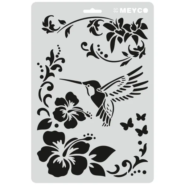 στενσιλ meyco 21x31cm flowers & colibri - Meyco