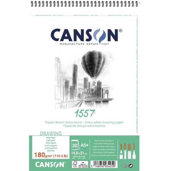 Μπλοκ canson 1557 drawing a5 180gr 30 φύλλα σπιράλ - Canson