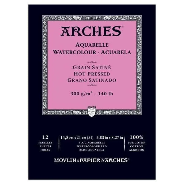 Μπλοκ arches aquarelle 300gr 14.8x21cm 100% cotton 12 φύλλα hot pressed - Arches