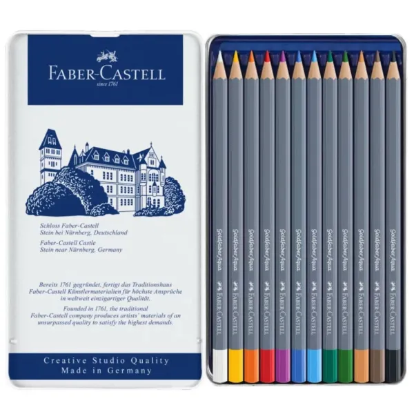 Ξυλομπογιές ακουαρέλας faber castell gold metal 12 τεμ. - Faber castell