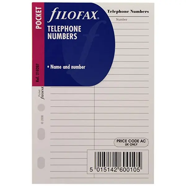 Ανταλλακτικά φύλλα filofax pocket τηλέφωνα 210207 - Filofax