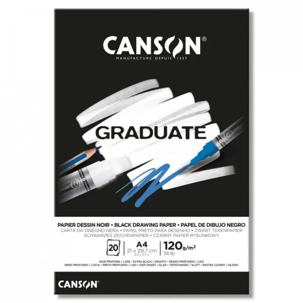 Μπλοκ σχεδίου canson graduate black a4 120gr 20 φύλλα - Canson