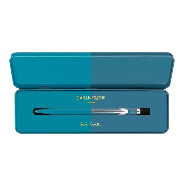 στυλό caran d'ache 849 by paul smith medium cyan/steel μεταλλικό κουτί δώρου - Caran d'ache