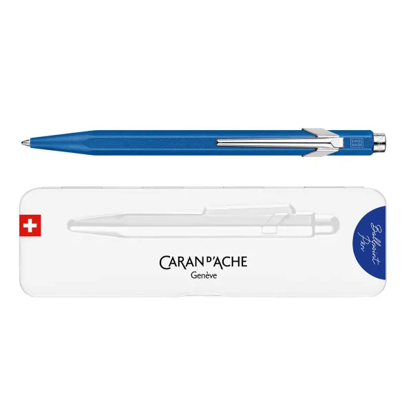 στυλό caran d'ache 849 colormat-x μπλε σε μεταλλικό κουτί δώρου ballpen - Caran d'ache