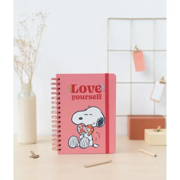 τετράδιο σπιράλ με λάστιχο erik snoopy love yourself α5 15x21cm με γραμμές - Erik