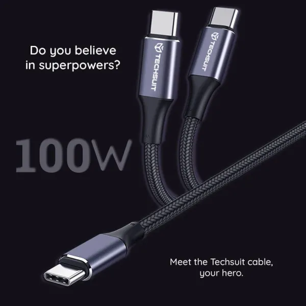 Καλώδιο φόρτισης techsuit  data cable type-c to type-c, super fast charging, pd100w, 480mbps black 1m - Techsuit