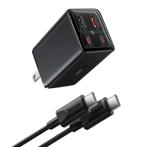φορτιστής baseus wall fast charger simultaneous gan6 pro 2x usb, 2x type-c, 65w, cable type-c, 100w, 20v, 5a, 1m black - Baseus