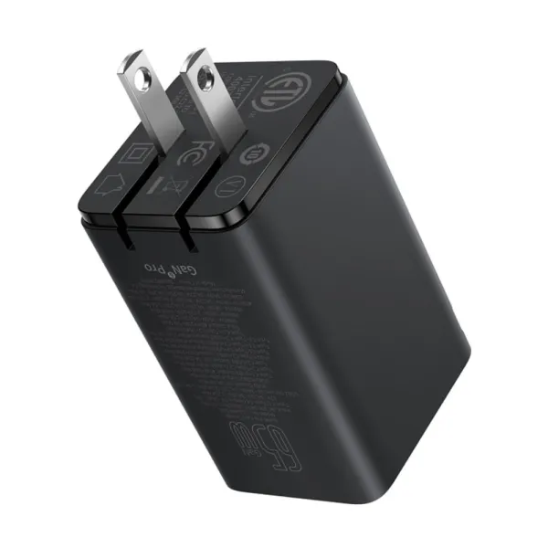 φορτιστής baseus wall fast charger simultaneous gan6 pro 2x usb, 2x type-c, 65w, cable type-c, 100w, 20v, 5a, 1m black - Baseus