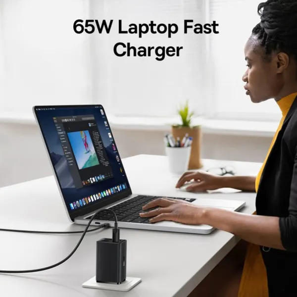 φορτιστής baseus wall fast charger simultaneous gan6 pro 2x usb, 2x type-c, 65w, cable type-c, 100w, 20v, 5a, 1m black - Baseus