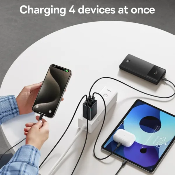 φορτιστής baseus wall fast charger simultaneous gan6 pro 2x usb, 2x type-c, 65w, cable type-c, 100w, 20v, 5a, 1m black - Baseus