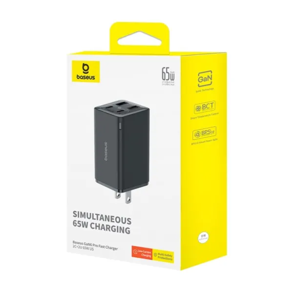 φορτιστής baseus wall fast charger simultaneous gan6 pro 2x usb, 2x type-c, 65w, cable type-c, 100w, 20v, 5a, 1m black - Baseus