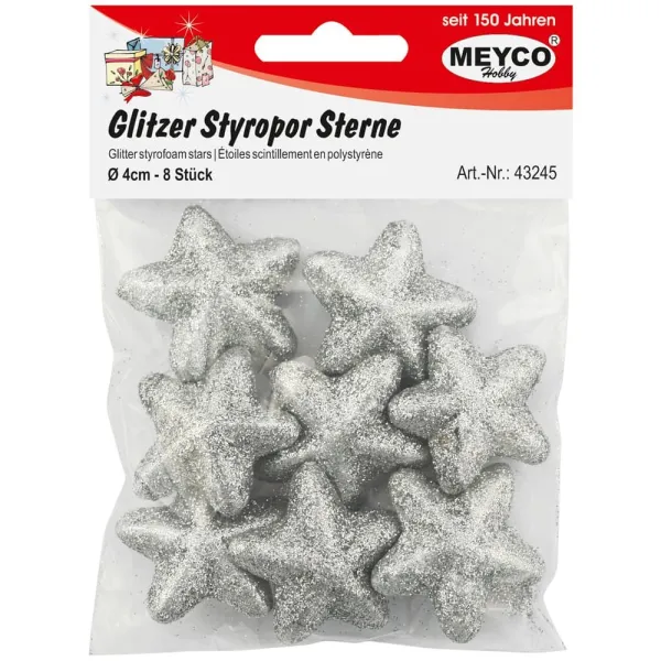 Αστέρια ασημί με glitter 8 τεμάχια - Meyco