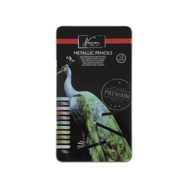 Ξυλομπογιές nassau metallic pencils σε μεταλλική κασετίνα 12 χρώματα - Nassau