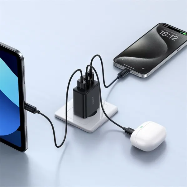 φορτιστής baseus με θύρα gan 2x usb, type-c fast charging 30w - black - Baseus