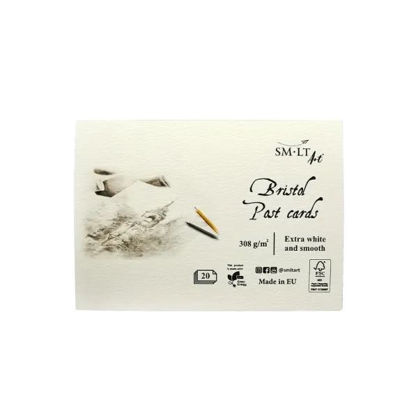 Μπλοκ ακουαρέλλας smlt art bristol post cards 10.5x15cm 308gr. 20 φύλλα bristol - Smlart