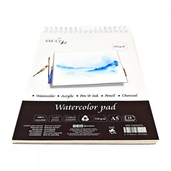 Μπλοκ ακουαρέλας smlt art watercolor pad α5 320gr. 10 φύλλα σπιράλ - Smlart