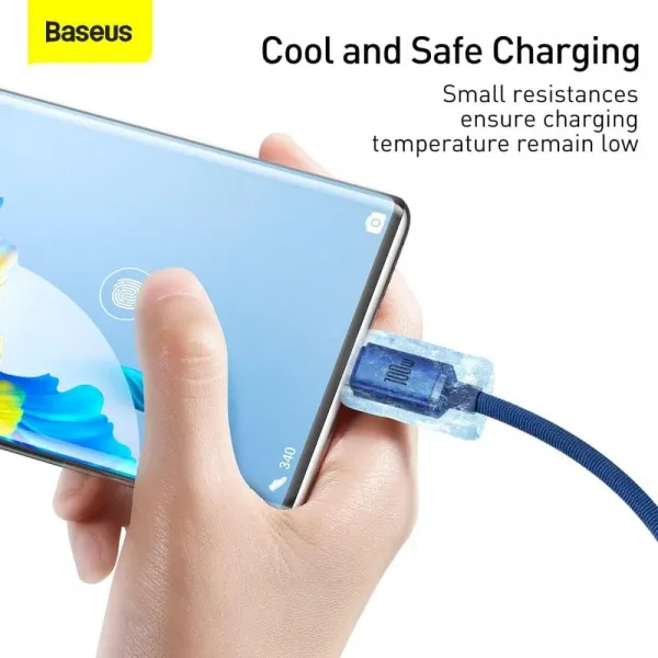 Καλώδιο baseus data cable crystal shine usb to type-c 100w super fast charging nylon braided 1.2m blue - Baseus