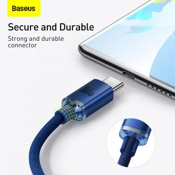 Καλώδιο baseus data cable crystal shine usb to type-c 100w super fast charging nylon braided 1.2m blue - Baseus