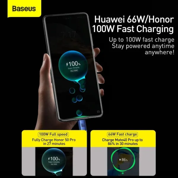 Καλώδιο baseus data cable crystal shine usb to type-c 100w super fast charging nylon braided 1.2m blue - Baseus
