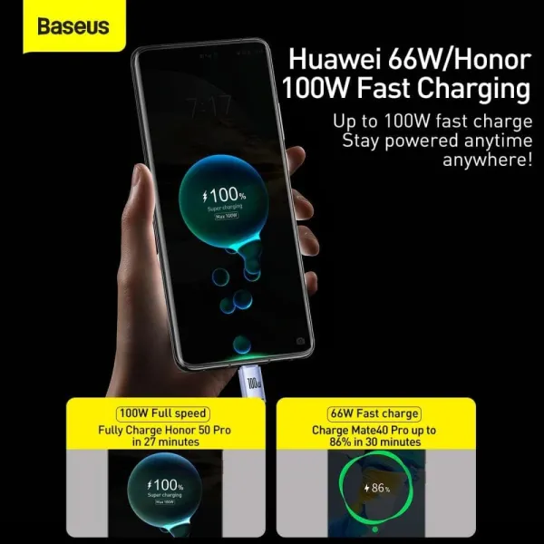 Καλώδιο baseus data cable crystal shine usb to type-c 100w super fast charging nylon braided 1.2m purple - Baseus
