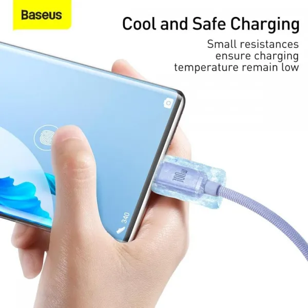 Καλώδιο baseus data cable crystal shine usb to type-c 100w super fast charging nylon braided 1.2m purple - Baseus