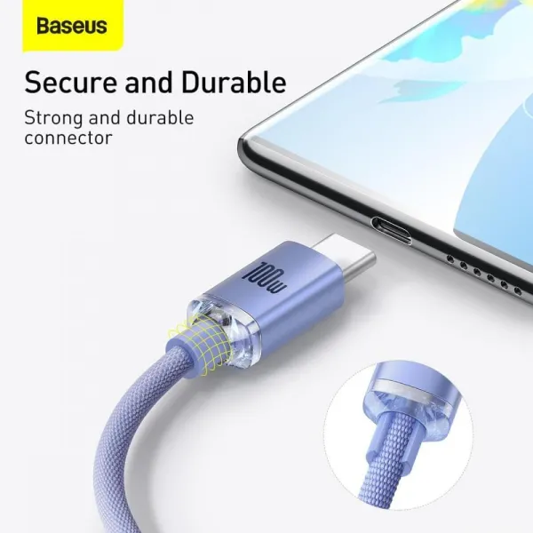 Καλώδιο baseus data cable crystal shine usb to type-c 100w super fast charging nylon braided 1.2m purple - Baseus
