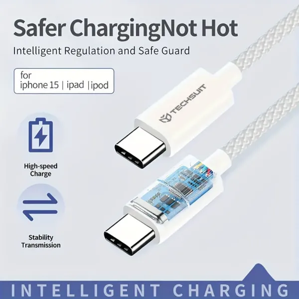 Καλώδιο techsuit data cable type-c super fast charging pd60w flexible durable 1m black - Techsuit