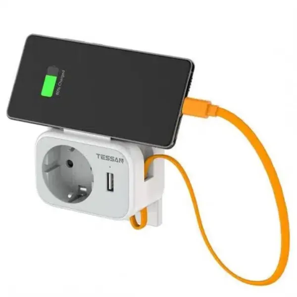 πολύπριζο - φορτιστής tessan 1 θέσης με 2 θύρες usb - Tessan