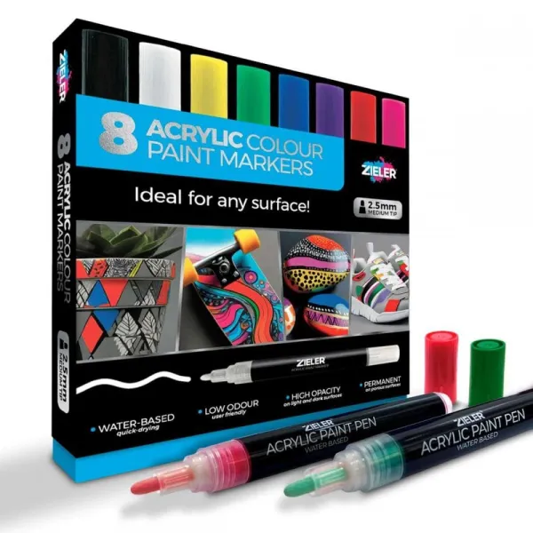 σετ ακρυλικών μαρκαδόρων zieler coloured acrylic paint markers 2.5mm 8 τεμαχίων - Zieler