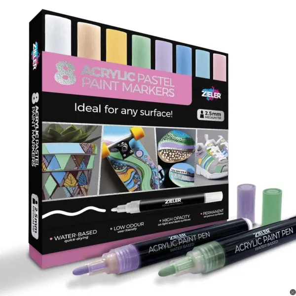 σετ ακρυλικών μαρκαδόρων zieler pastel acrylic paint markers 2.5mm 8 τεμαχίων - Zieler