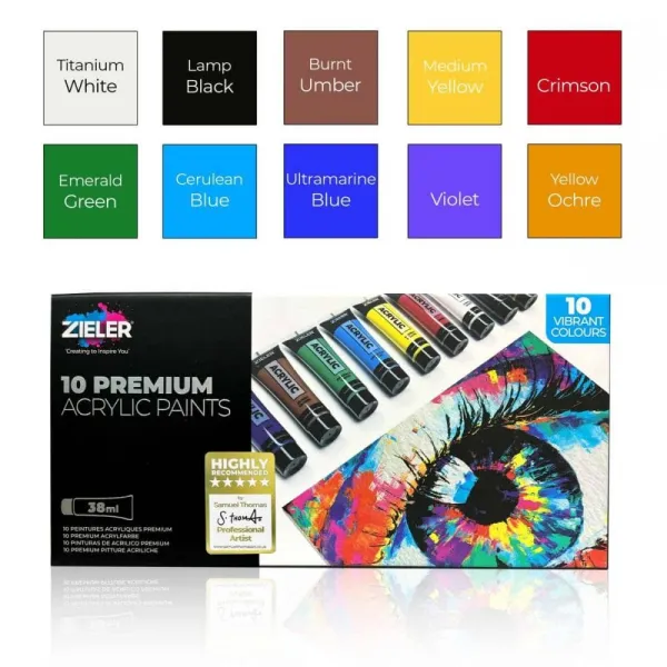 σετ ζωγραφικής ακρυλικών χρωμάτων zieler acrylic painting introductory set 16 τεμαχίων - Zieler