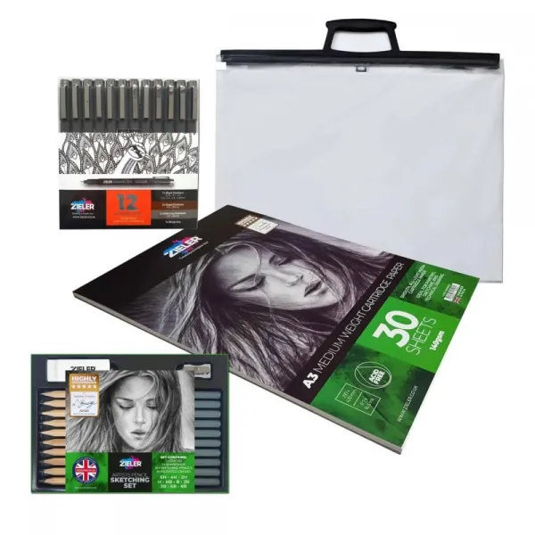 σετ ζωγραφικής σχεδίου zieler complete drawing & sketching set in a clear a3 case - Zieler