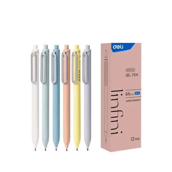 στυλό deli nusign gel με κουμπί 0.5mm μπλε μελάνι 12 τεμάχια eg338-bl - Deli