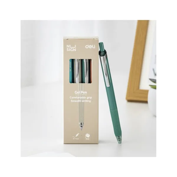 στυλό deli nusign gel με κουμπί 0.5mm μπλε μελάνι 8 τεμάχια ns666-bl - Deli