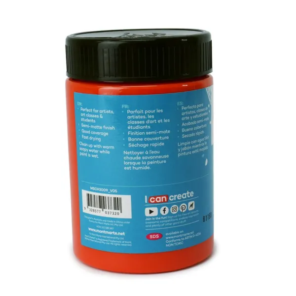 Ακρυλικό χρώμα mont marte 300ml studio acrylic vermilion - Mont marte