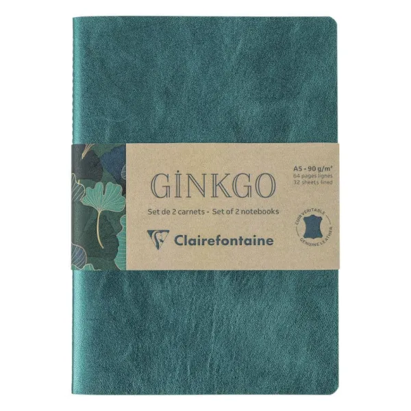 σετ δερμάτινων σημειωματαρίων clairefontaine ginko a5 ριγέ 32 φύλλα 2 τεμάχια - Clairefontaine