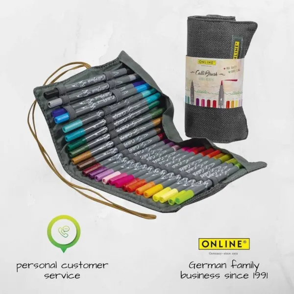σετ μαρκαδόροι καλλιγραφίας brushpen online 2mm 24 xρώματα σε roll pouch - Online
