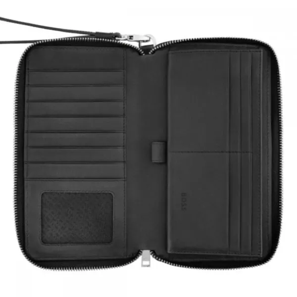 πορτοφόλι δερμάτινο hugo boss travel wallet classic grained black - Hugo boss