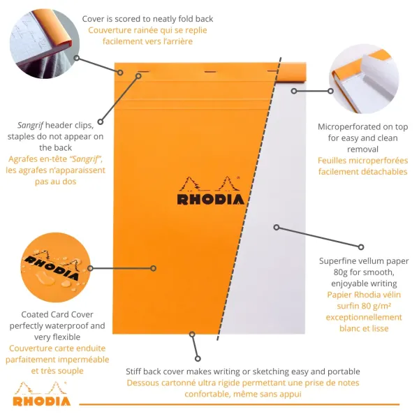 Μπλοκ rhodia orange 11x17cm ριγέ 80 φύλλα - Rhodia