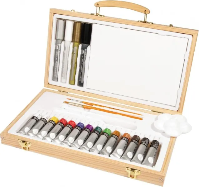 σετ ζωγραφικής daler rowney simply acrylic σε ξύλινο βαλιτσάκι 26 τεμάχια - Daler rowney