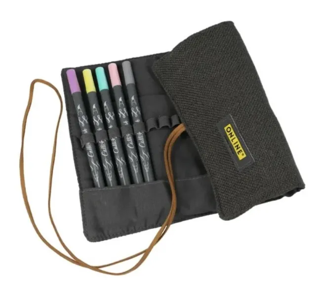 Κασετίνα roll pouch calli brush και μαρκαδόροι καλλιγραφίας με πινέλο 5 τεμάχια - Online