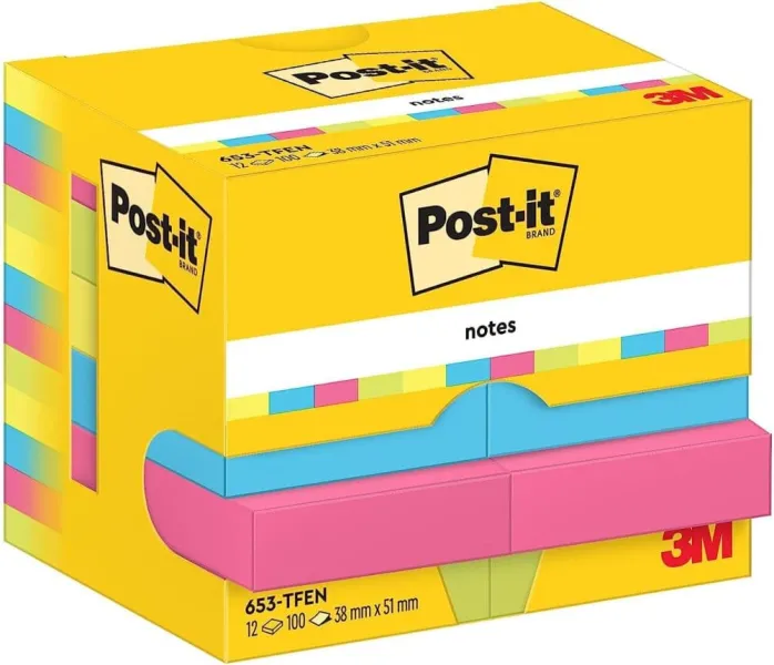 Αυτοκόλλητα χαρτάκια post-it 3m 653 tfen energetic 51x38cm 12τεμ x 100 φύλλα - 3m