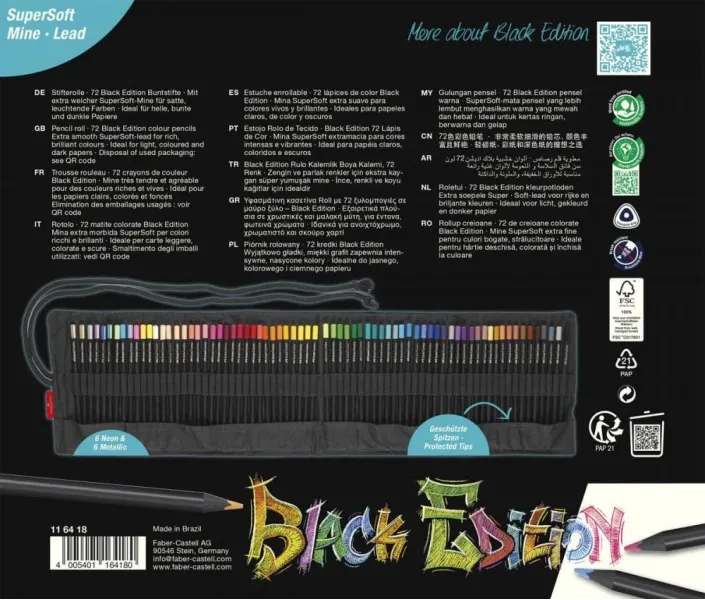 Ξυλομπογιές faber castell black edition 72 τεμάχια +κασετίνα roll up - Faber castell