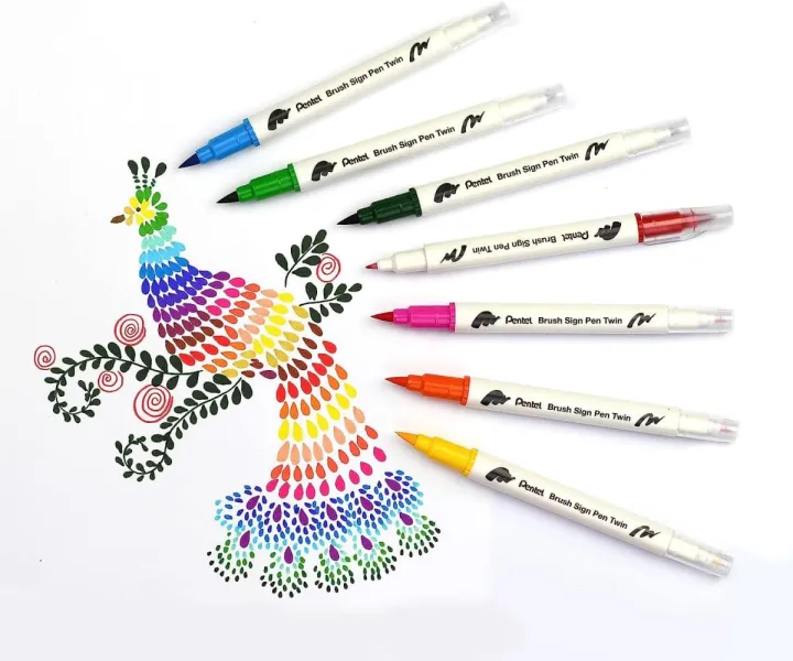 Μαρκαδόροι pentel arts brush sign pen twin σετ 24 χρώματα - Pentel