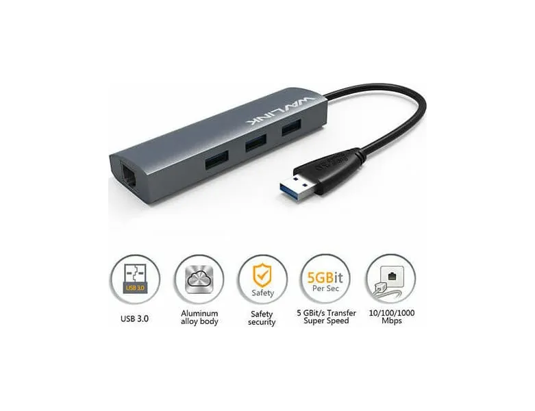 Usb hub wavlink 3.0 4-port with gigabit ethernet - Wavlink